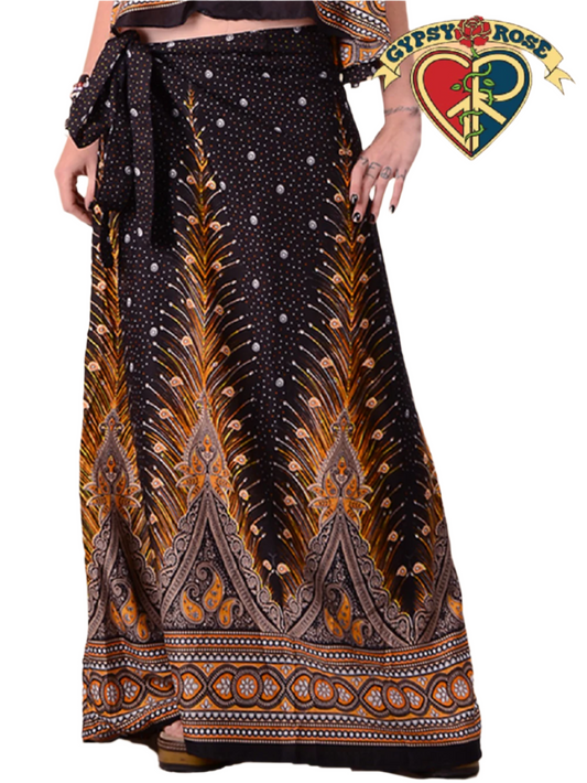 Plumage Parade Print Rayon Wrap Skirt