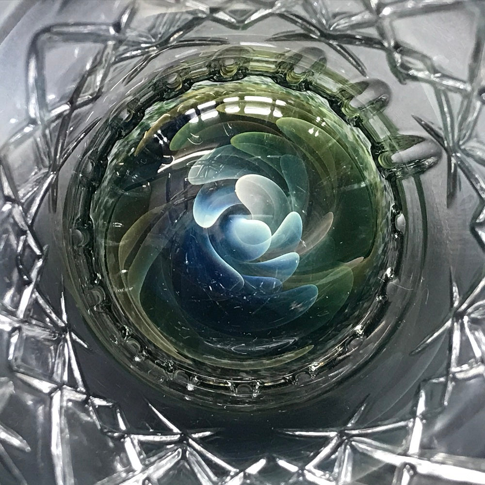 Rotational Science Hand Carved Frit Accented Pint Glass / #3