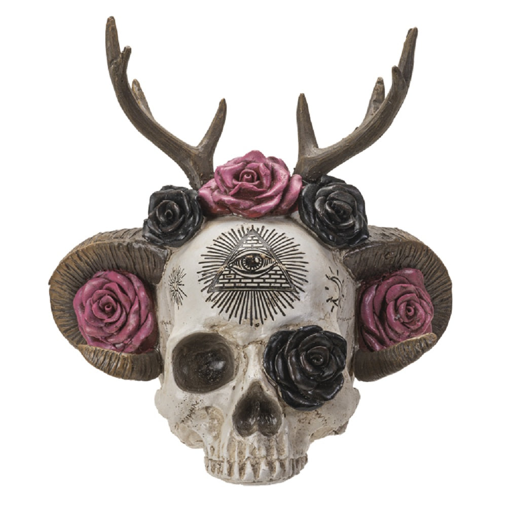 Wiccan Skull with Antlers & Flowers