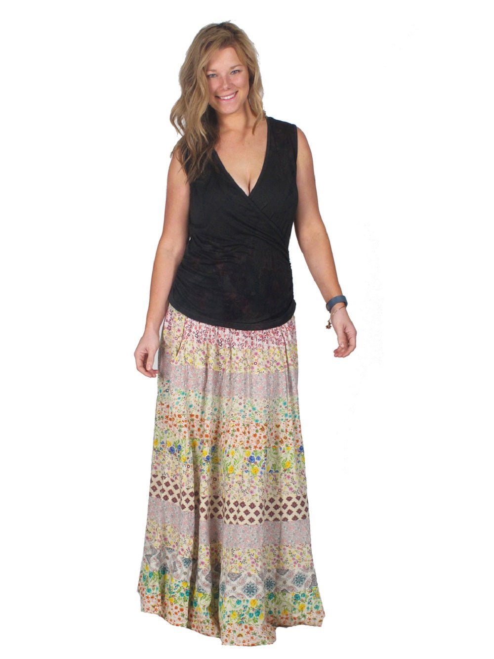 Blue Sky Designs Smocked Panel Patchwork Skirt