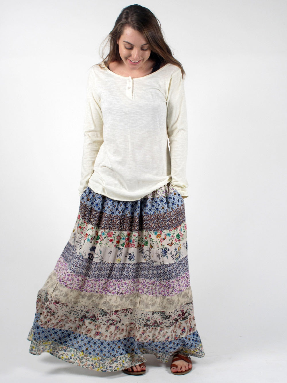 Blue Sky Designs Smocked Panel Patchwork Skirt