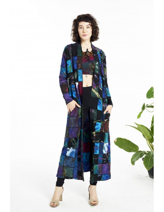 Tie Dyed Patchwork Long Cardigan
