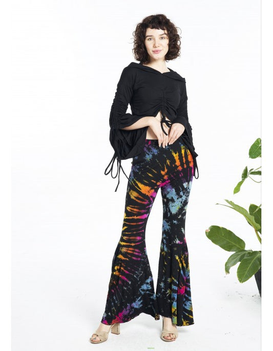 Tie Dyed Bell Bottom Pants in Black and Rainbow