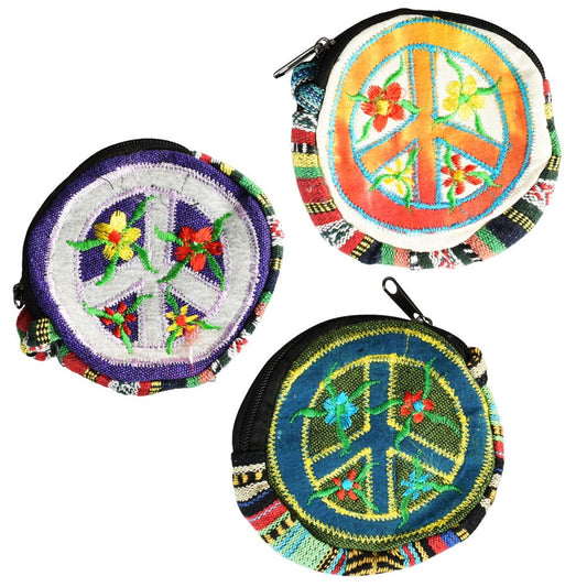 ThreadHeads Flowers 'n' Peace Applique Round Coin Pouch