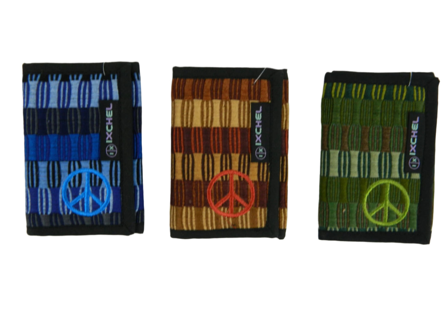 Three Fold Brocaded Wallet with Peace Sign Embroidery