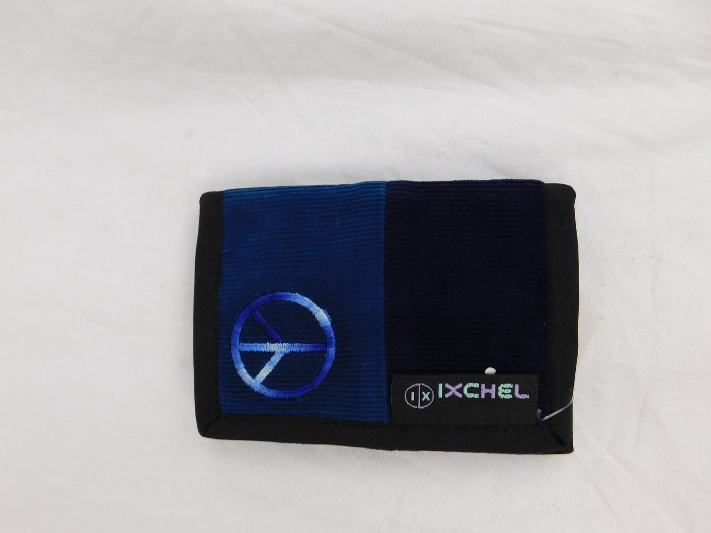 Three Fold Patchwork Corduroy Wallet with Peace Sign Embroidery