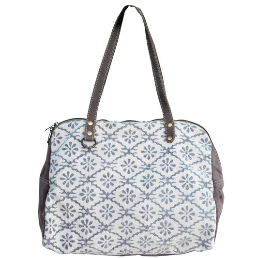 Clea Ray White Canvas Pattern Tote Bag