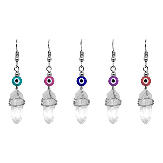 Wire Wrapped Quartz With Evil Eye