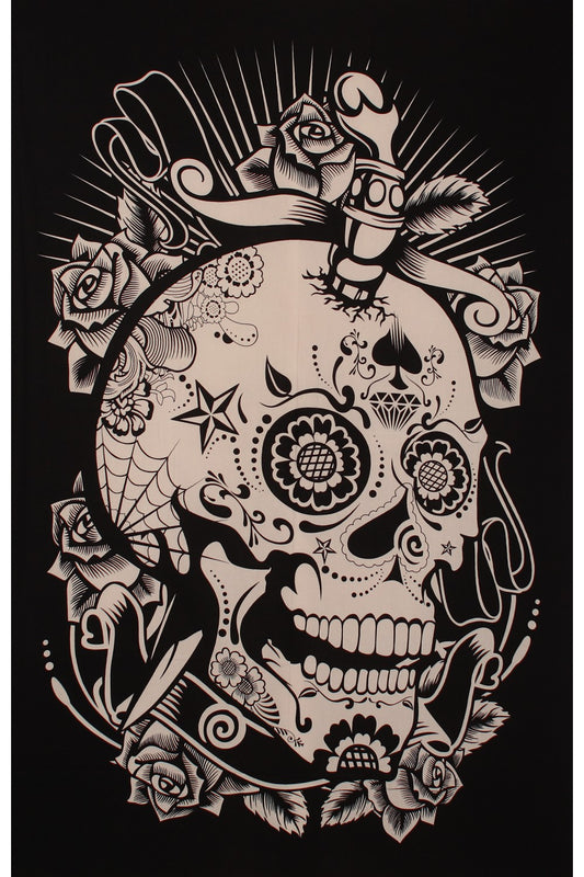 Zest For Life Black & White Skull Tapestry