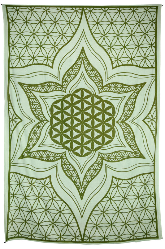 Zest For Life Flower Of Life Tapestry (Green)