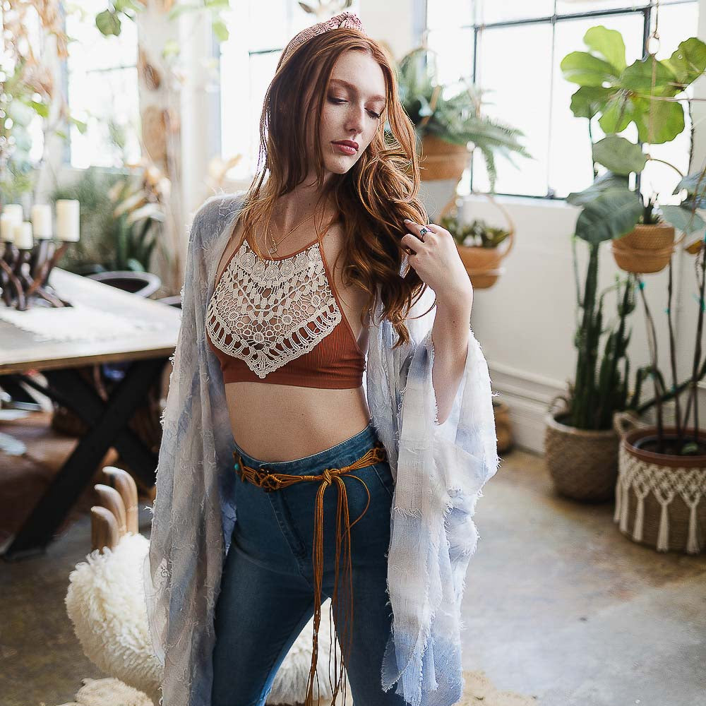 Crochet Lace Halter Bralette in Rust