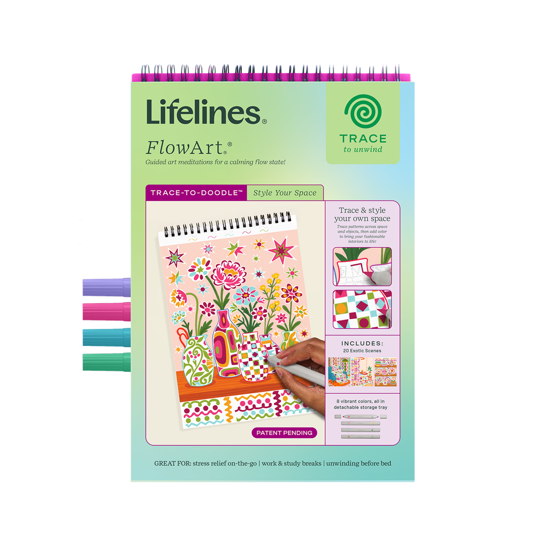 Lifelines™ FlowArt: Trace-To-Doodle Style Your Space Coloring Pad