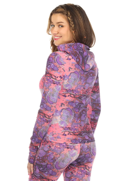 Psychedelic Marble Print Hoodie in Purple