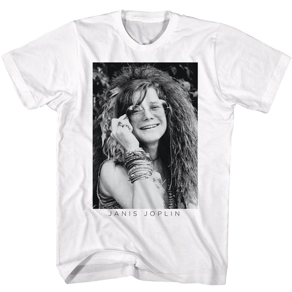 Janis Joplin Glasses in Black and White T-Shirt