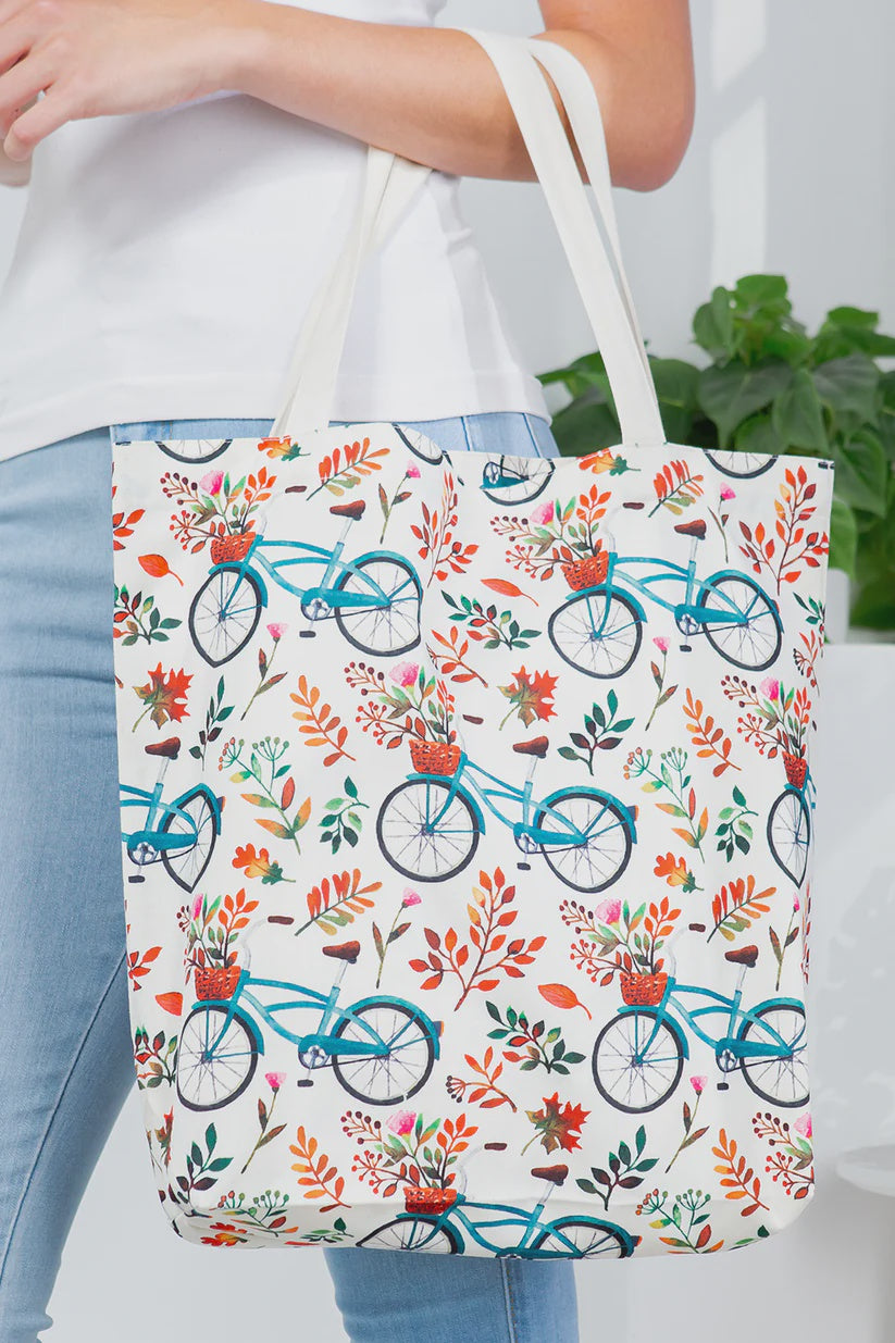 Bicycle And Floral Canvas Tote Bag SALE