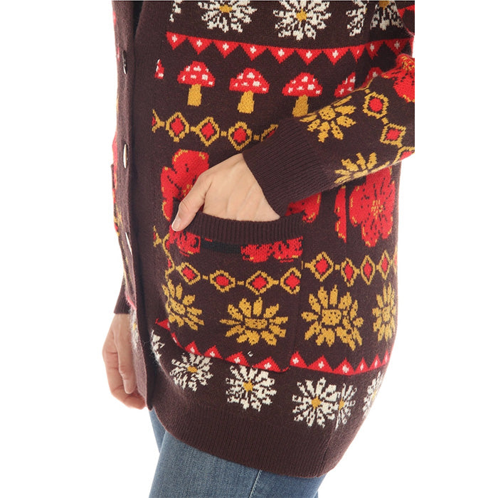 Fair Isle Mushroom Cardigan in Espresso