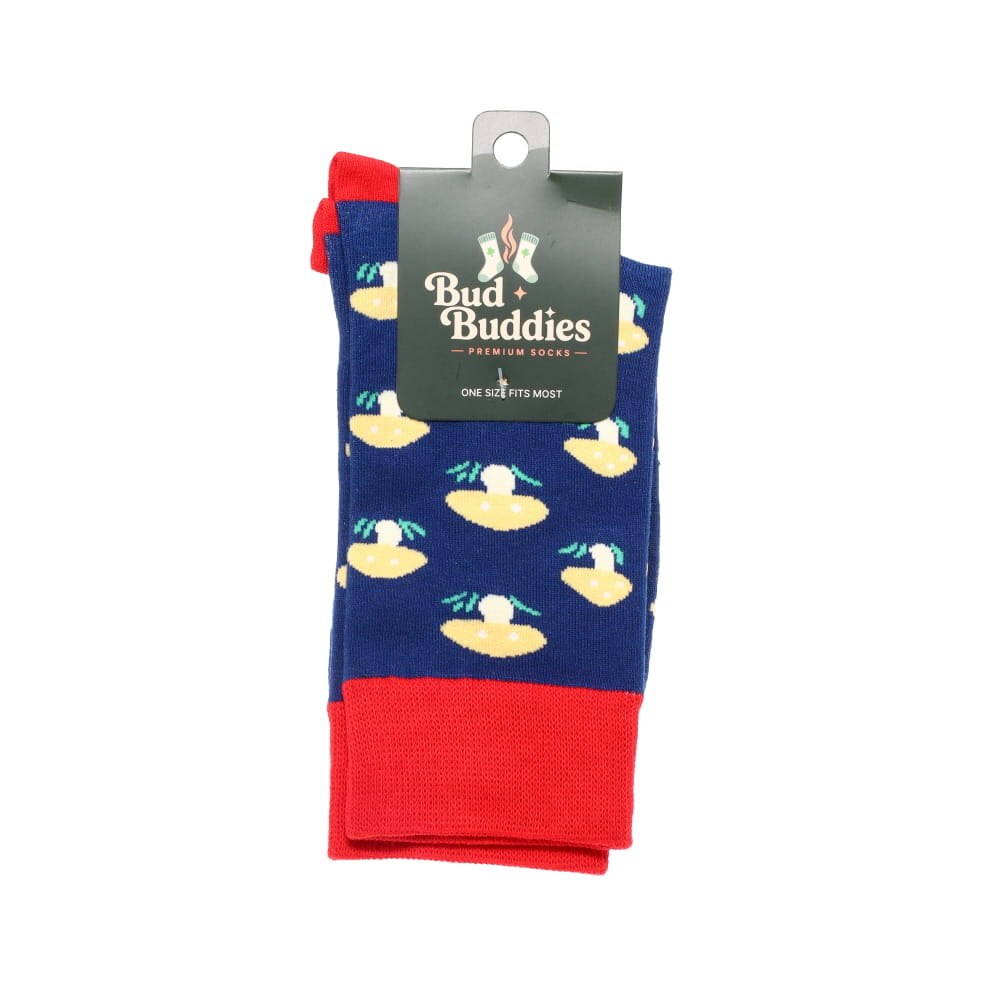 Bud Buddies Novelty Socks - Navy Blue & Yellow Mushroom