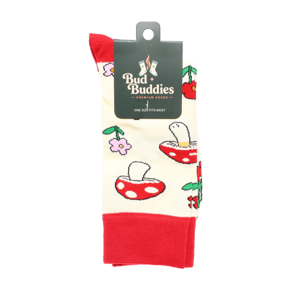 Bud Buddies Novelty Socks - Retro Red Mushroom & Flower
