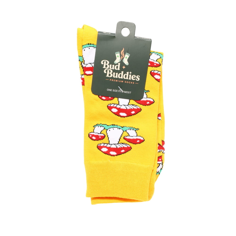 Bud Buddies Novelty Socks - Yellow & Red Mushroom Cluster