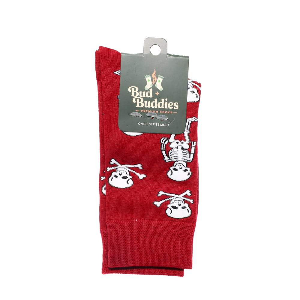 Bud Buddies Novelty Socks - Burgundy Skeleton & Crossbones