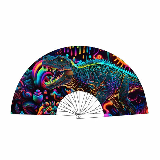Dino Fan Neosauraus Neon Blacklight Folding Fan