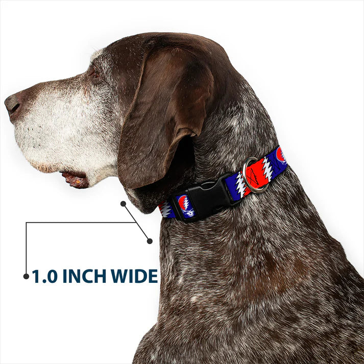 Grateful Dead Steal Your Face with Lightning Bolt Print Dog Collar 1" Inch Wide