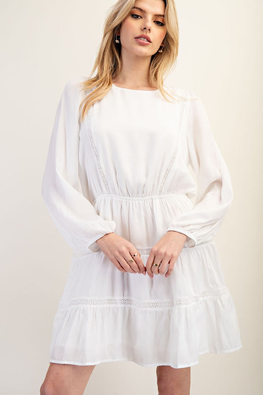 Lace Tiered Mini dress in Off White
