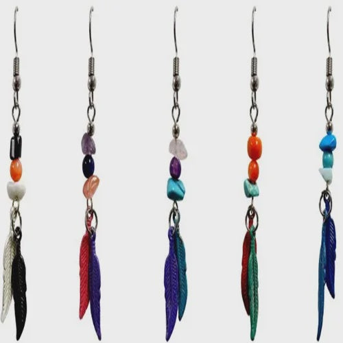 Color Chip Stone Feathers Earrings SALE