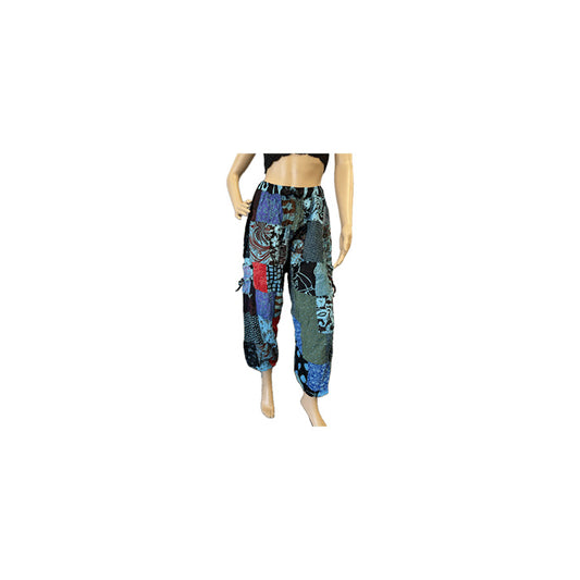 Tie Dye Patchwork Pants with Drawstring Waist - Assorted Colors