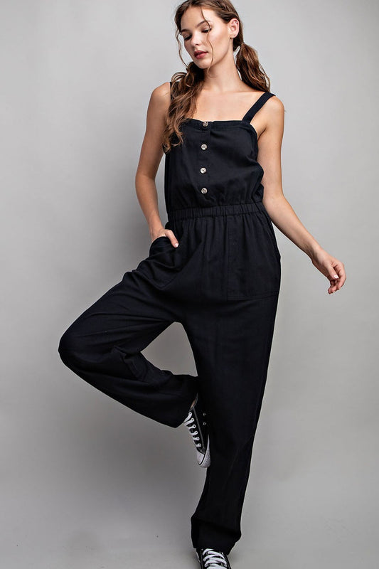 Button Down Jumpsuit in Black