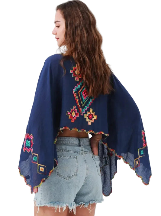 Reversible Geometric Kimono in Navy