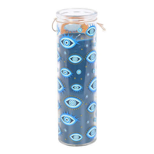 Evil Eye White Rose Scented Glass Pillar Candle