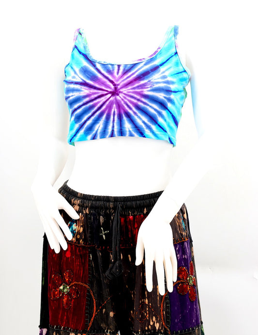 Tie Dyed Cotton Strappy Back Crop Top in Assorted Colors