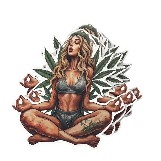 Meditating Weed Girl Sticker - 2"