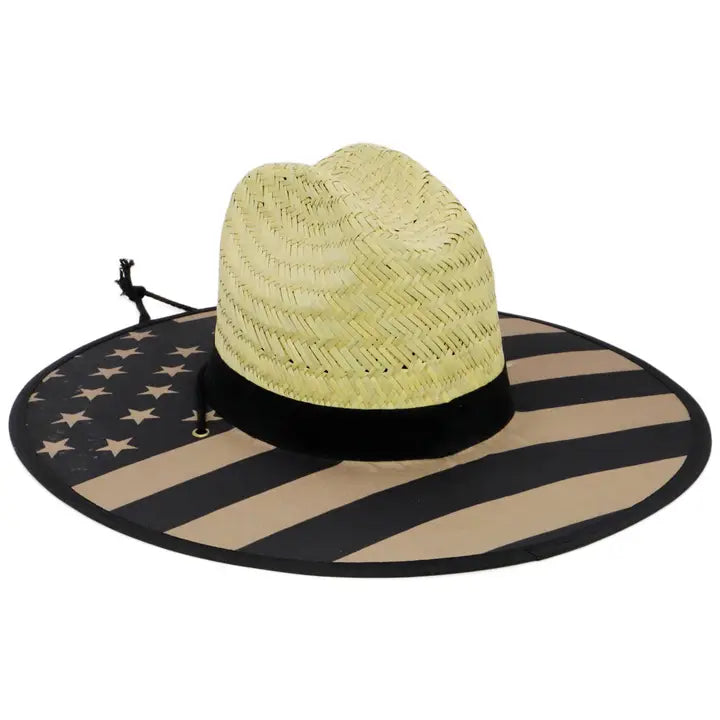 Black USA Flag Straw Lifeguard Hat