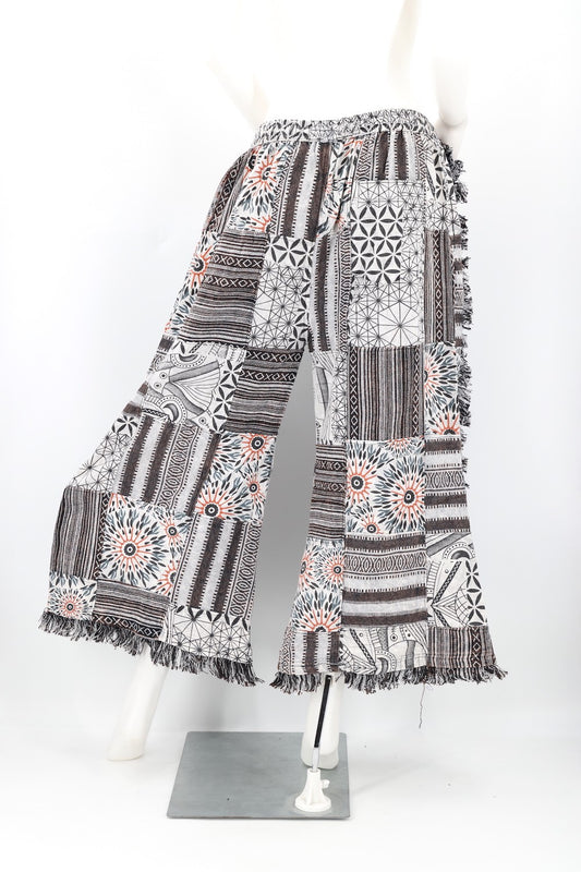 Fringed Gheri Patchwork Wide Leg Pants