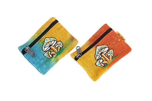 Tie Dyed 3 Mushroom Embroidered Hemp Coin Purse