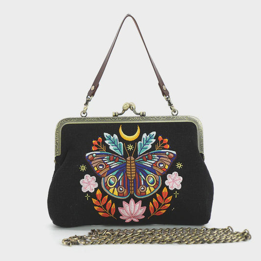 Moon Moth Vintage Kiss Lock Bag in Black