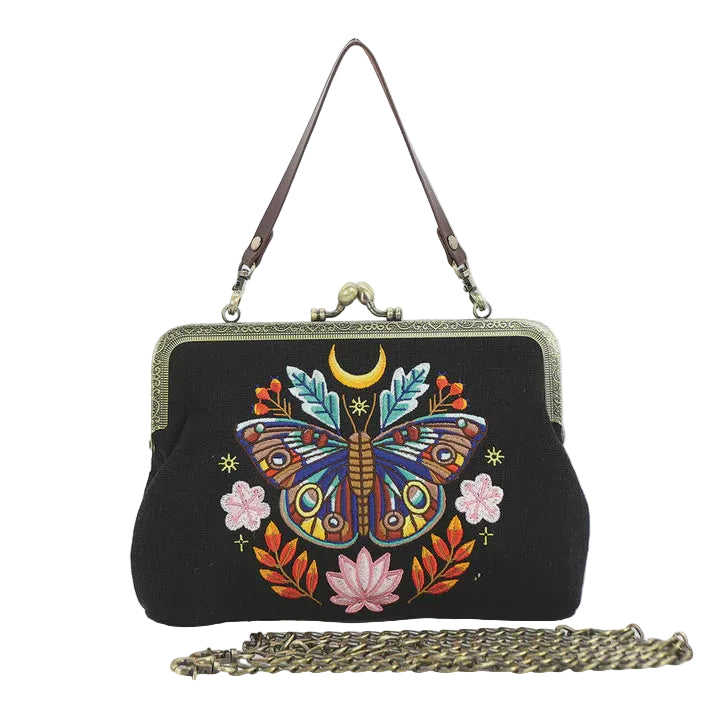 Moon Moth Vintage Kiss Lock Bag in Black