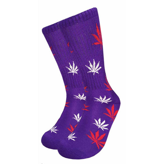 Mad Toro Leaf Socks - Purple with Red & White Print