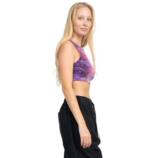 Psychedelic Marble Hi Neck Yoga Top in Purple