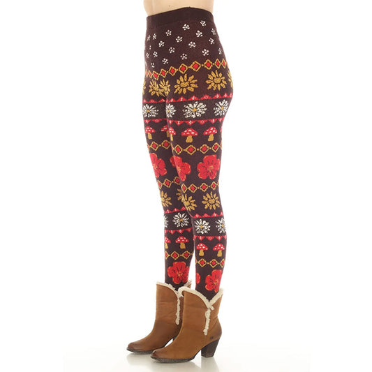 Fair Isle Mushroom Sweater Leggings in Espresso