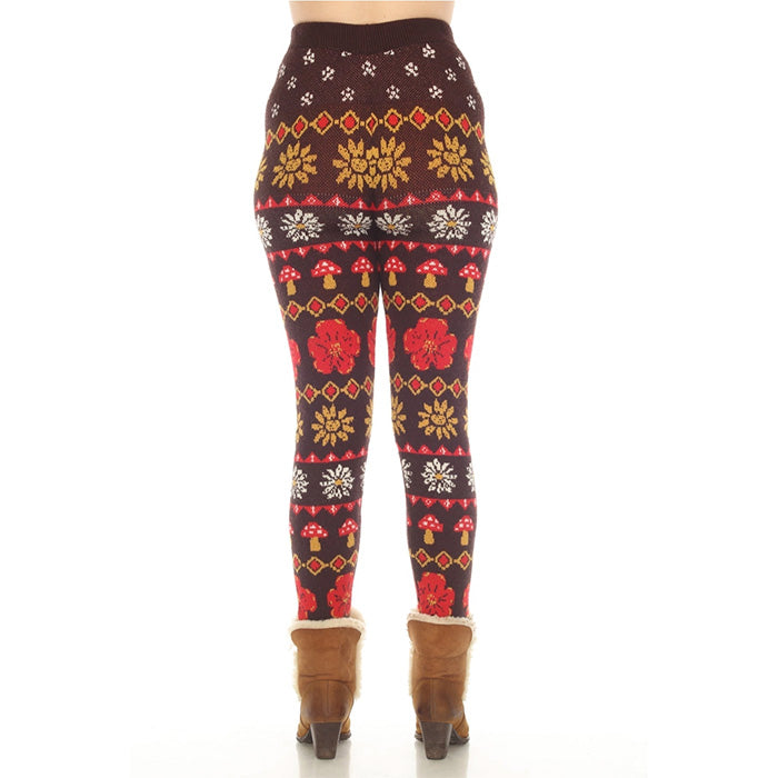 Fair Isle Mushroom Sweater Leggings in Espresso