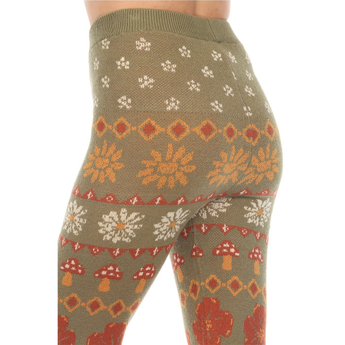 Fair Isle Mushroom Sweater Leggings in Sage