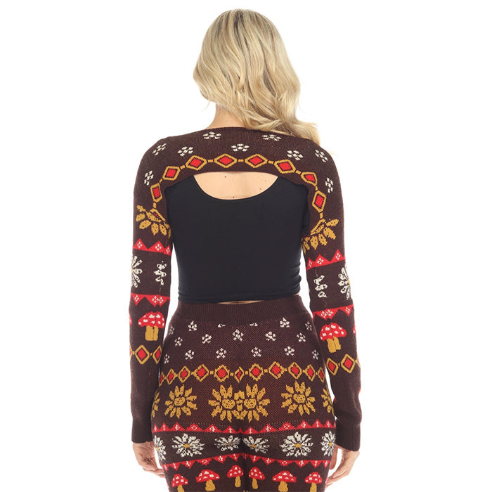 Fair Isle Mushroom Sweater Shrug in Espresso