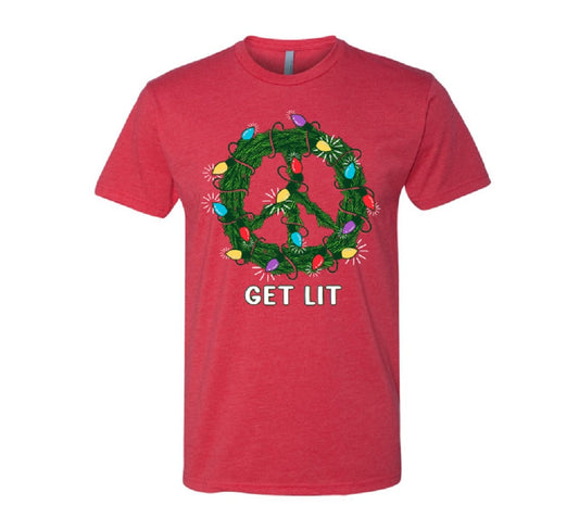 Peace Wreath “Get Lit” T-Shirt – Heather Red SALE