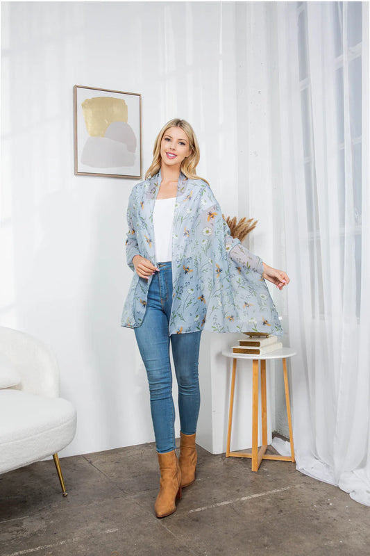 Floral Bee Scarf (Light Blue) SALE