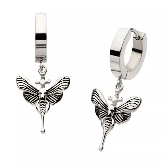 Butterfly With Skull Head Huggie Earrings