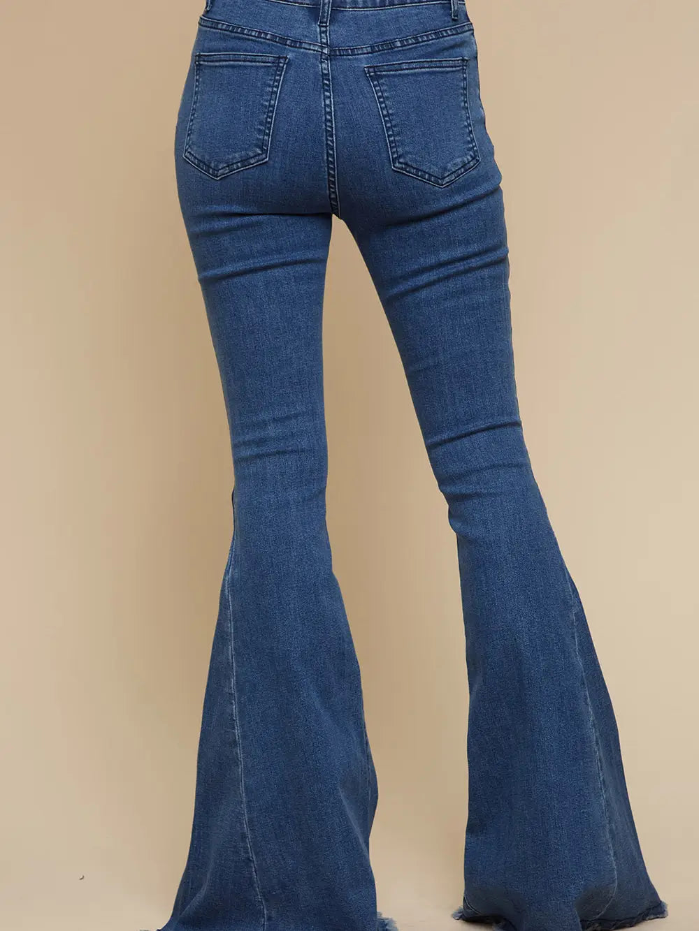Distressed Knee Extreme Flare Jeans in Medium Wash