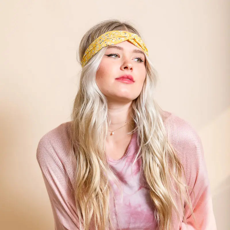 Floral Trailing Vine Twist Headwrap in Yellow